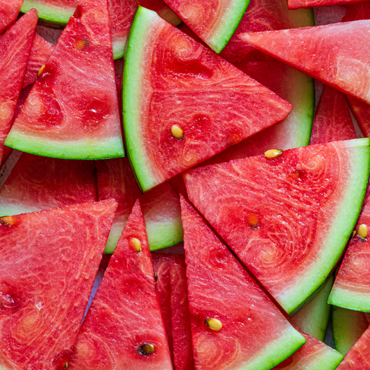 A COLLAGE OF WATERMELON WEDGES WITH SEEDS